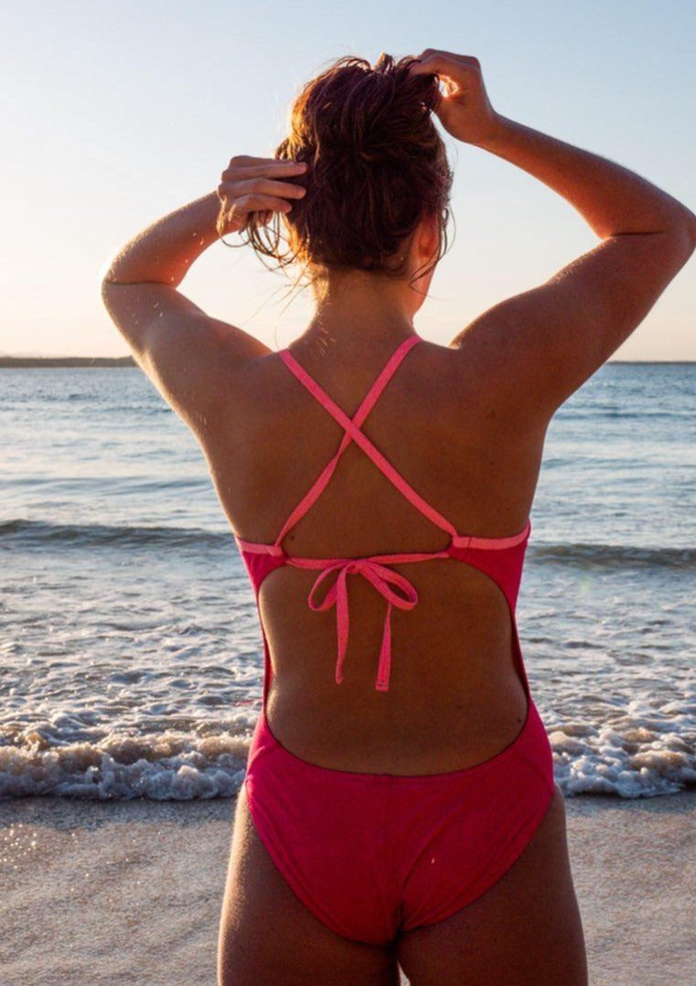 hot pink one piece swimsuit