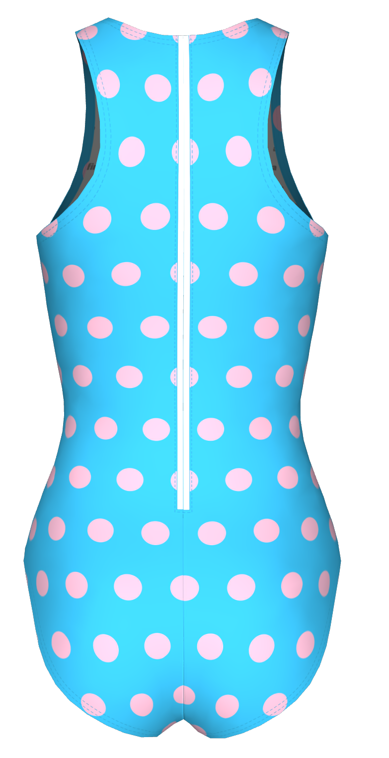 blue polka dot one piece swimsuit